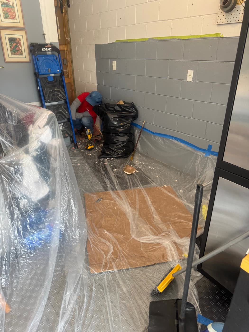 Plastic containment sealing off the work area